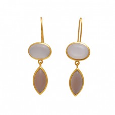 925 Sterling Silver Jewelry Oval Marquoise   Shape Moonstone Gemstone Gold Plated Earrings