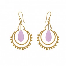  925 Sterling Silver Jewelry  Pear Shape Chalcedony   Gemstone Gold Plated Earrings