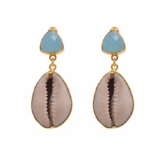  925 Sterling Silver Jewelry  Triangle  Shape Chalcedony   Gemstone Gold Plated Earrings