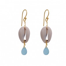  925 Sterling Silver Jewelry  Pear Shape Chalcedony   Gemstone Gold Plated Earrings