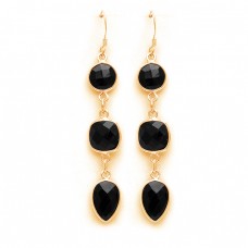 Bezel Setting Briolette Black Onyx Gemstone 925 Sterling Silver Dangle Earrings