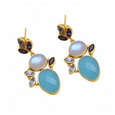  925 Sterling Silver Jewelry  Marquoise Oval  Shape  Gemstone Gold Plated Earrings