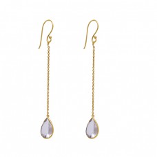  925 Sterling Silver Jewelry  Pear Shape  Smoky Quartz  Gemstone Gold Plated Earrings