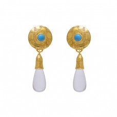  925 Sterling Silver Jewelry  Round Pear Gemstone  Turquoise Crystal   Gemstone Gold Plated Earrings