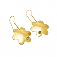  925 Sterling Silver Jewelry Round  Shape Cubic Zicroina Gemstone Gold Plated Earrings