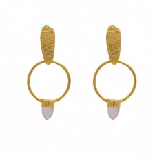  925 Sterling Silver Jewelry  Pear Shape Chalcedony Gemstone Gold Plated Earrings