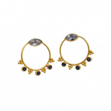  925 Sterling Silver Jewelry  Marquoise Round Shape Topaz Tanzanite  Gemstone Gold Plated Earrings