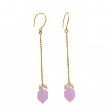  925 Sterling Silver Jewelry  Round Fancy  Shape Pearl  Chalcedony Gemstone Gold Plated Earrings