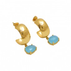  925 Sterling Silver Jewelry  Pear Shape Chalcedony Gemstone Gold Plated Earrings