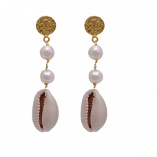  925 Sterling Silver Jewelry Round  Shape Pearl  Gemstone Gold Plated Earrings