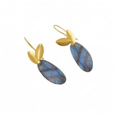  925 Sterling Silver Jewelry Oval Shape Labradorite  Gemstone Gold Plated Earrings