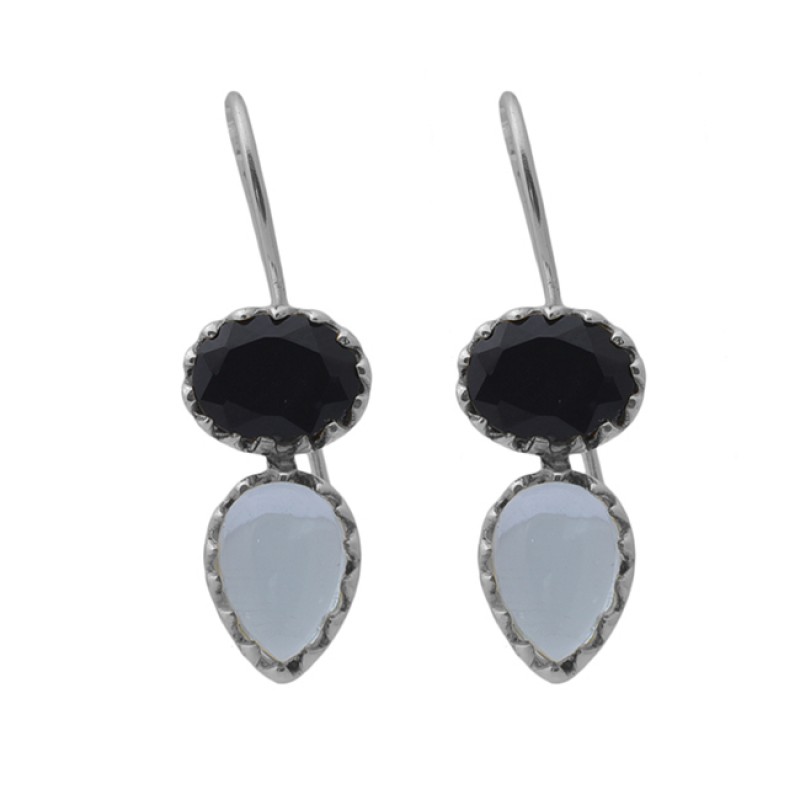  925 Sterling Silver Jewelry  Oval Pear Shape Onyx Topaz  Gemstone Gold Plated Earrings