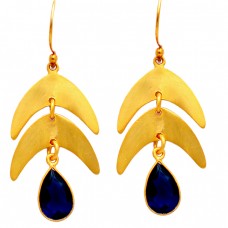 Lapis Lazuli Gemstone Handcrafted Designer 925 Sterling Silver Gold Plated Earrings : Price$14.50
