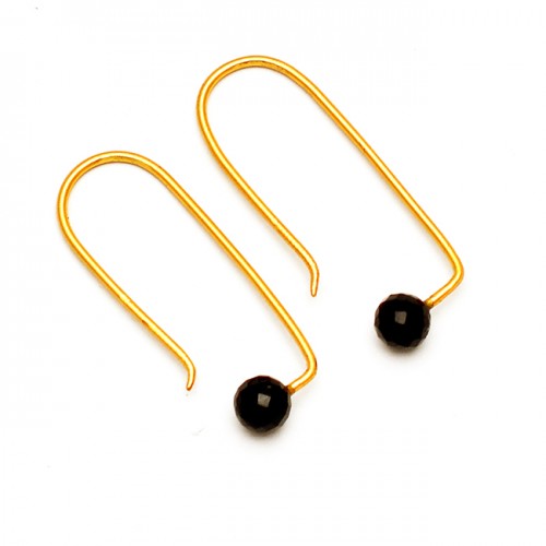Round Balls Black Onyx Gemstone Sterling Silver Gold Plated Lite Weight Earrings Jewelry 