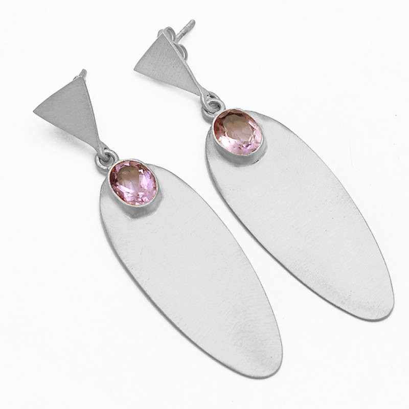Amethyst Oval Cut Gemstone 925 Sterling Silver Gold Plated Stud Dangle Earrings Jewelry 