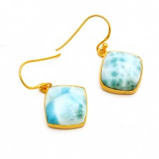 Cabochon Cushion Larimar Gemstone 925 Sterling Silver Gold Plated Earrings Jewelry 