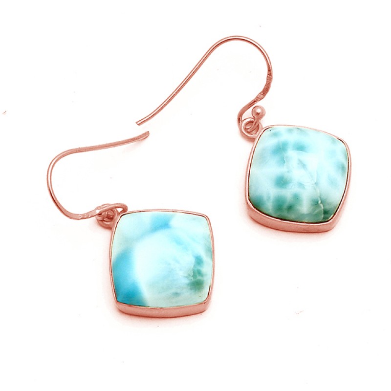 Cabochon Cushion Larimar Gemstone 925 Sterling Silver Gold Plated Earrings Jewelry 