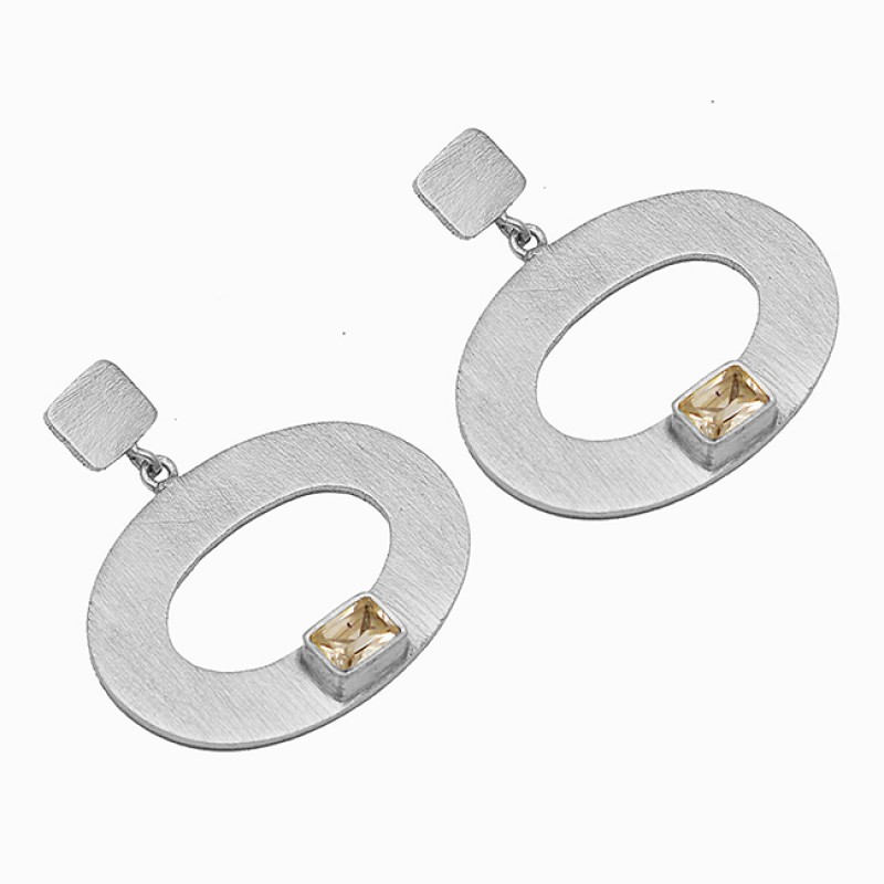 Octagon Blue Topaz Gemstone Stud Dangle Earrings 925 Sterling Silver Gold Plated Jewelry