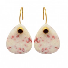Stylish Designer Garnet Cinnabar Gaemstone 925 Sterling Silver Gold Plated Earrings