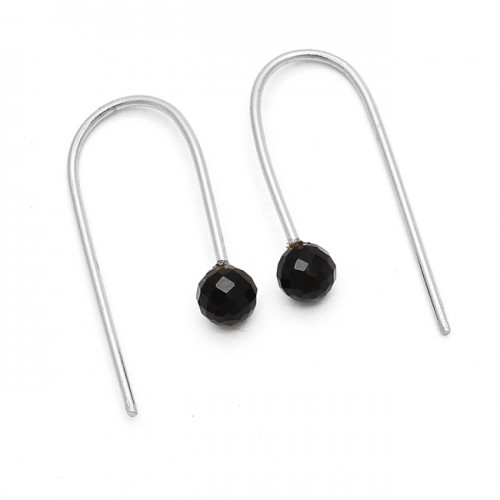 Black Onyx Round Balls Shape Gemstone 925 Sterling Silver Gold Plated Hoop Earrings