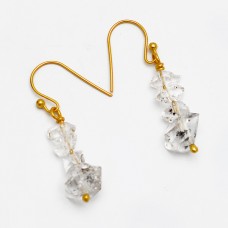 Herkimer Diamond Rough Gemstone 925 Sterling Silver Gold Plated Dangle Earrings