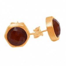 Briolette Round Red Onyx Gemstones 925 Sterling Silver Stud Earrings