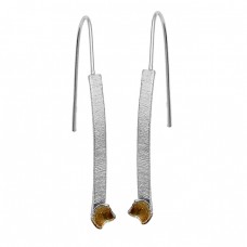 Smoky Quartz Rough Gemstone 925 Sterling Silver Gold Plated Fixed Ear Wire Earrings