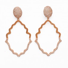 925 Sterling Silver Pave CZ Gemstone Rose Gold Plated Handcrafted Designer Earrings
