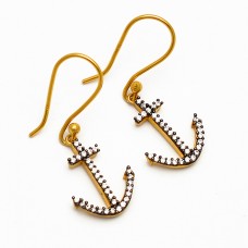 Pave Cubic Zirconia Gemstone 925 Sterling Silver Gold Plated Arrow Shape Designer Earrings