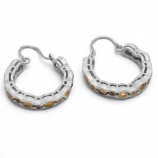 Round Shape Cubic Zirconia Gemstone 925 Sterling Silver Gold Plated Hoop Earrings