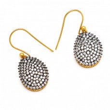 925 Sterling Silver Pave Cz Handcrafted Designer Gold Plated Dangle Earrings