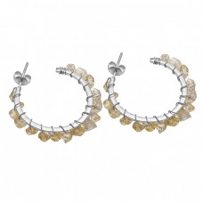 925 Silver Rainbow Moonstone uncut Shape Gemstone Gold Plated Hoop Earrings