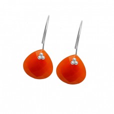 Carnelian Heart Shape Gemstone 925 Sterling Silver Gold Plated Fixe Ear Wire Earrings