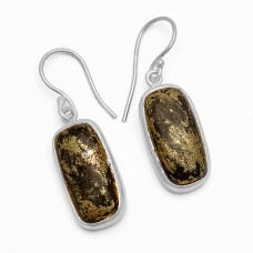 Rectangle Shape Apache Gold Gemstone 925 Sterling Silver Gold Plated Dangle Earrings