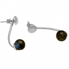 Round Balls Shape Labradorite Gemstone 925 Sterling Silver Gold Plated Stud Earrings