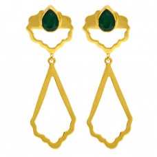 Emerald Pear Shape Gemstone Handcrafted Designer Gold Plated Dangle Earrings