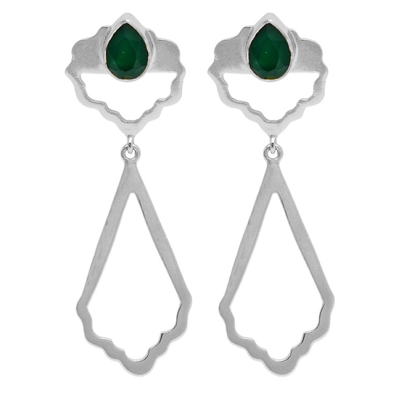Emerald Pear Shape Gemstone Handcrafted Designer Gold Plated Dangle Earrings