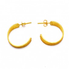 925 Sterling Silver Stylish Plain Designer Gold Plated Handmade Plain Stud Earrings