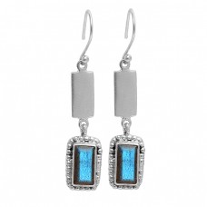 Rectangle Shape Labradorite Gemstone 925 Sterling Silver Gold Plated Dangle Earrings