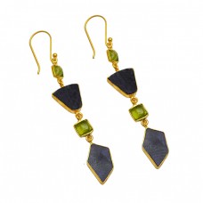 Peridot Labradorite Gemstone 925 Sterling Silver Gold Plated Dangle Earrings