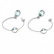 Blue Topaz Pear Square Shape Gemstone Gold Plated Designer Hoop Earrings