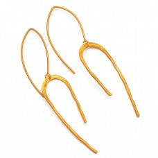 925 Sterling Silver Handmade Designer Plain Gold Plated Hoop Earrings