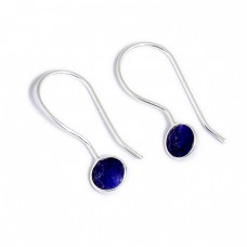 Round Shape Blue Sapphire Gemstone 925 Sterling Silver Handmade Hoop Earrings