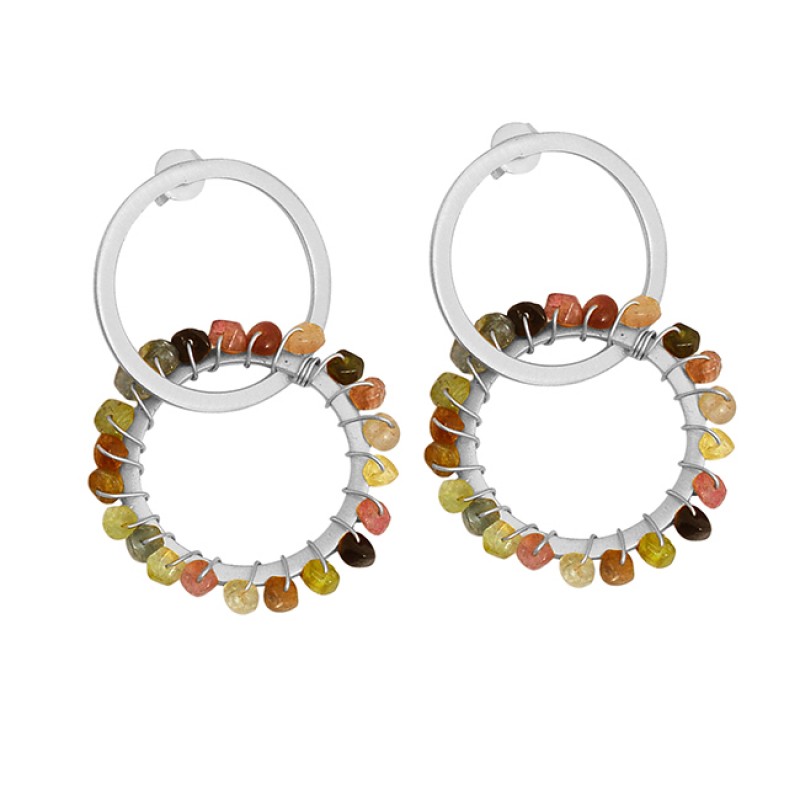 Multi Color Tourmaline Faceted Roundel Beads Gemstone Gold Plated Earrings