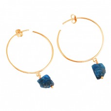 Raw Apatite Rough Material Gemstone 925 Sterling Silver Designer Hoop Earrings 