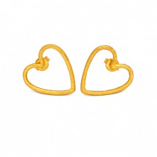 Heart Shape Designer Plain Silver Gold Plated Handcrafted Stud Earrings