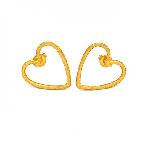 Heart Shape Designer Plain Silver Gold Plated Handcrafted Stud Earrings