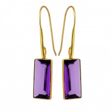 Hydro Amethyst Octagon Shape Gemstone 925 Sterling Silver Gold Plated Earrings