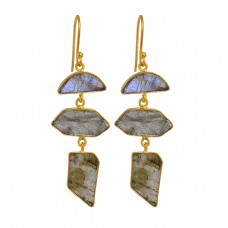 Labradorite Uneven Shape Gemstone 925 Sterling Silver Gold Plated Dangle Earrings