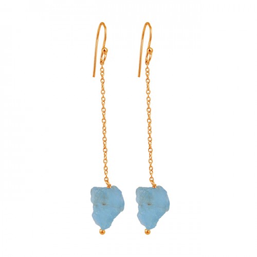 Aquamarine Rough Gemstone 925 Sterling Silver Hanging Chain Dangle Earrings